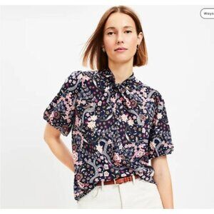 LOFT Bloom Twist Bubble Sleeve Blouse Short Sleeves size XL womens floral